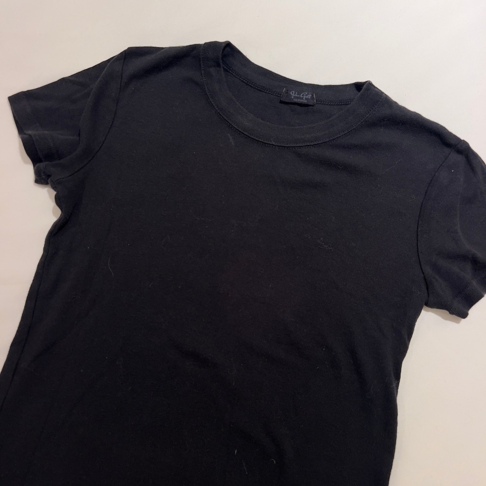John Galt Brandy Melville Black Ribbed Short Sleeve Crewneck Tee‎ Shirt One Size